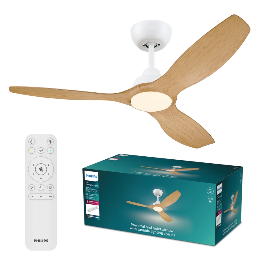 Philips - LED ściemnialny wentylator sufitowy OLAS LED/24W/230V śr. 132 cm biała/brązowa + pilot zdalnego sterowania