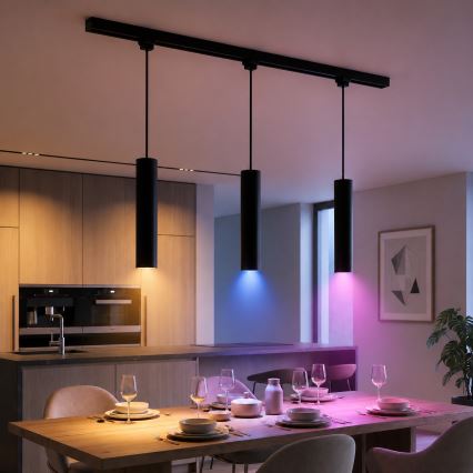 Philips - LED RGBW ściemnialny żyrandol na linkach w systemie szynowym EASYLINK HUE 3xGU10/4,7W/230V 2200-6500K 1m czarny + Hue bridge