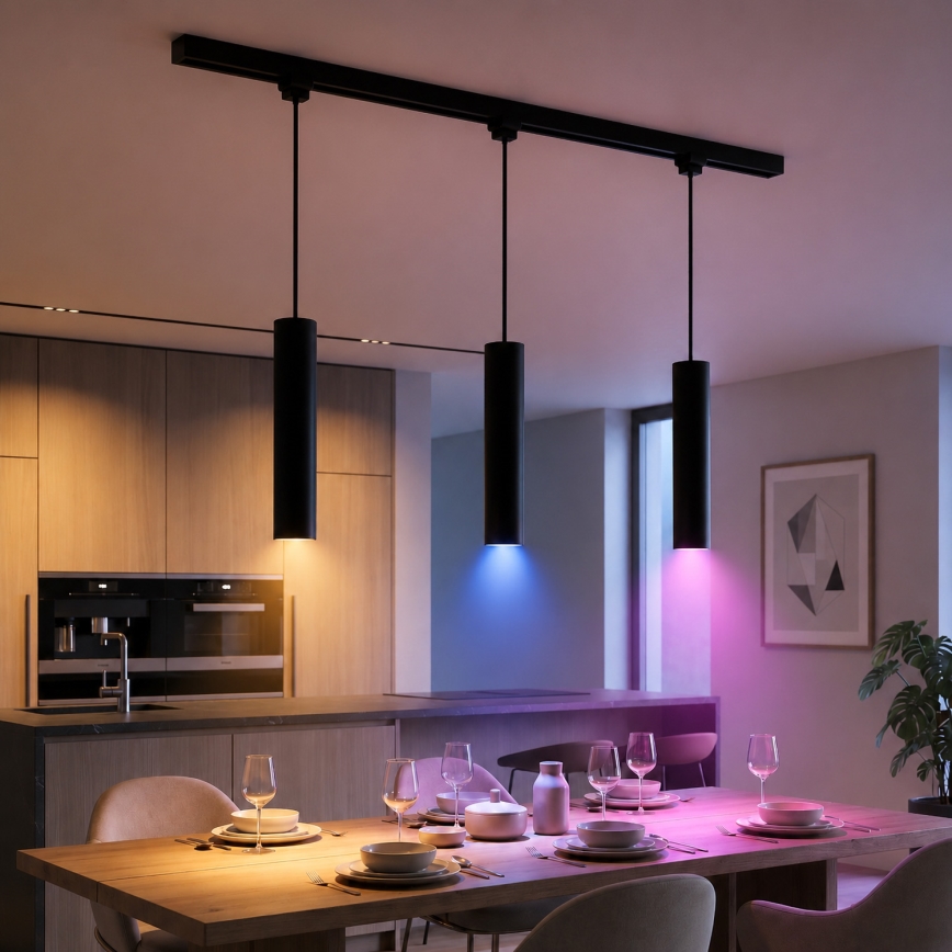 Philips - LED RGBW ściemnialny żyrandol na linkach w systemie szynowym EASYLINK HUE 3xGU10/4,7W/230V 2200-6500K 1m czarny + Hue bridge