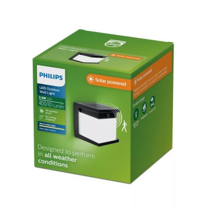 Philips - Solarny kinkiet ścienny LED z czujnikiem DIARA LED/3,8W/3,7V 800 mAh 2700K IP44 czarny