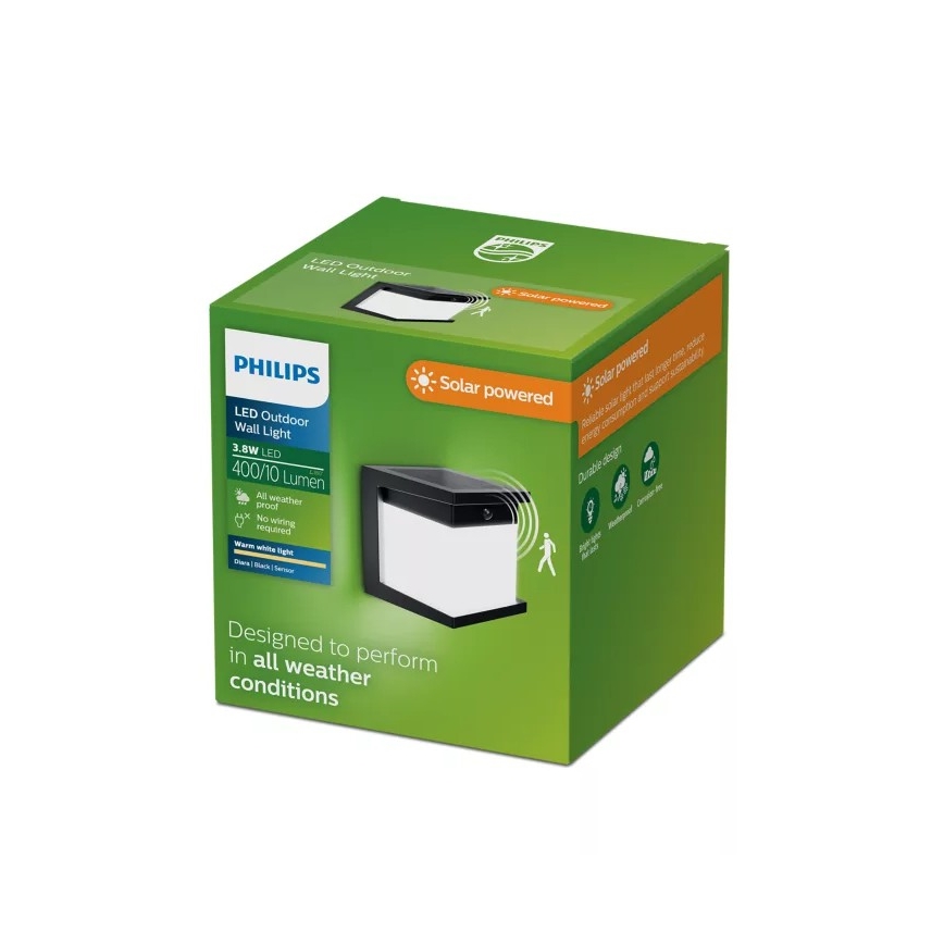 Philips - Solarny kinkiet ścienny LED z czujnikiem DIARA LED/3,8W/3,7V 800 mAh 2700K IP44 czarny