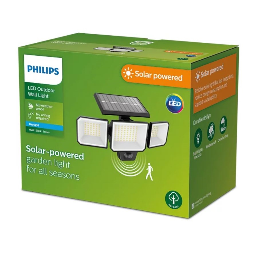 Philips -  LED Solarny naścienny reflektor z czujnikiem ruchu i zmierzchu NYSIL 3xLED/8,7W/3,7V 2000 mAh IP65