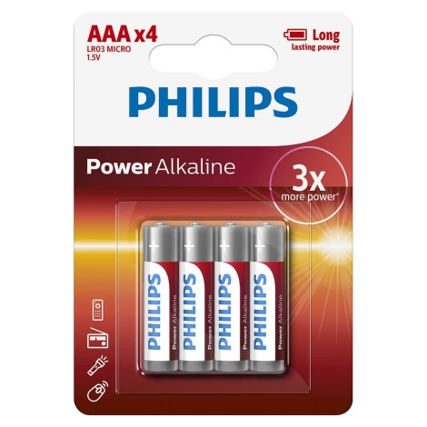 Philips LR03P4B/10 - 4 ks Bateria alkaliczna AAA POWER ALKALINE 1,5V 1150mAh