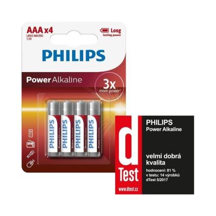 Philips LR03P4B/10 - 4 ks Bateria alkaliczna AAA POWER ALKALINE 1,5V 1150mAh