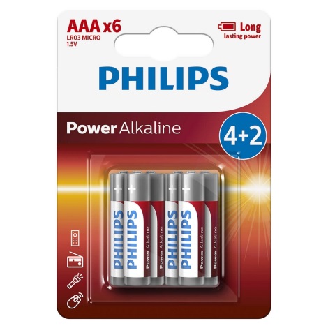 Philips LR03P6BP/10 - 6 ks Bateria alkaliczna AAA POWER ALKALINE 1,5V 1150mAh