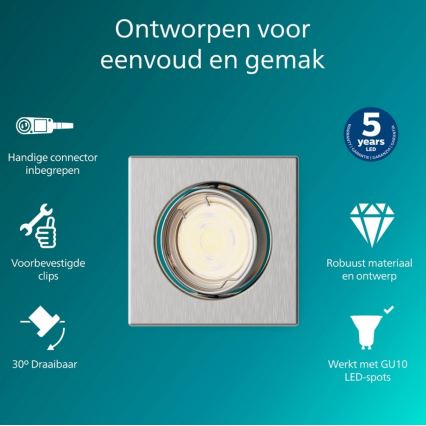 Philips - Oprawa wpuszczana PERIDOT 1xGU10/7W/230V srebrna