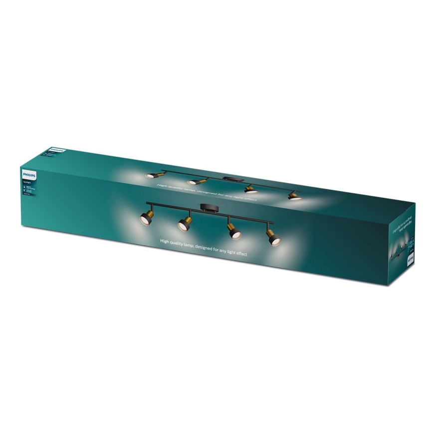 Philips - Oświetlenie punktowe CONDUIT 4xGU10/5W/230V czarne/mosiądz