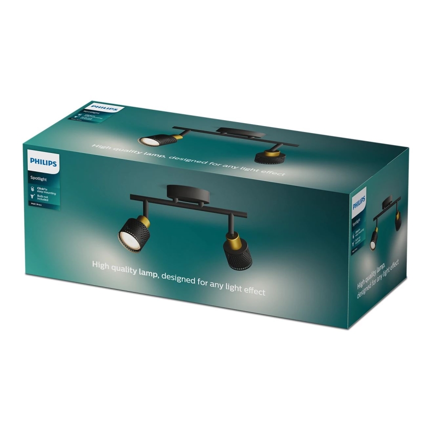 Philips - Oświetlenie punktowe NIALL 2xGU10/5W/230V czarne/mosiądz