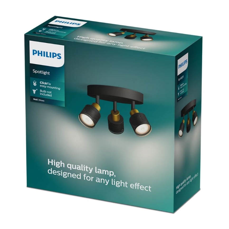 Philips - Oświetlenie punktowe NIALL 3xGU10/5W/230V czarne/mosiądz