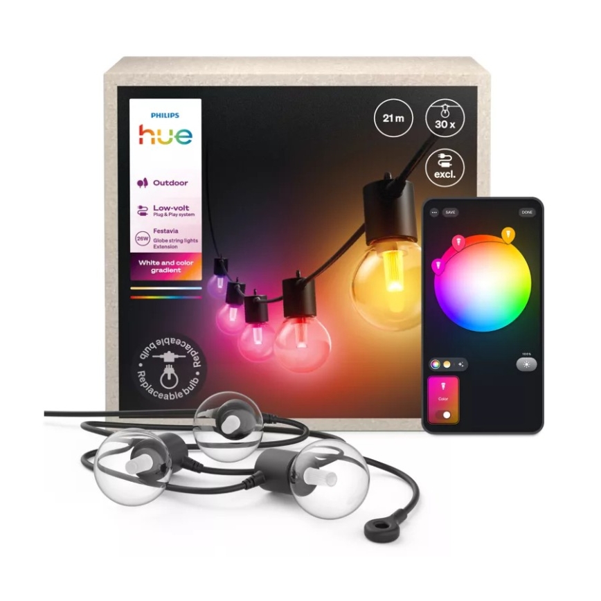 Philips - Zewnętrzny łańcuch świetlny LED RGBW Hue FESTAVIA, przedłużalny i ściemnialny, 30xLED, 21 m, IP65