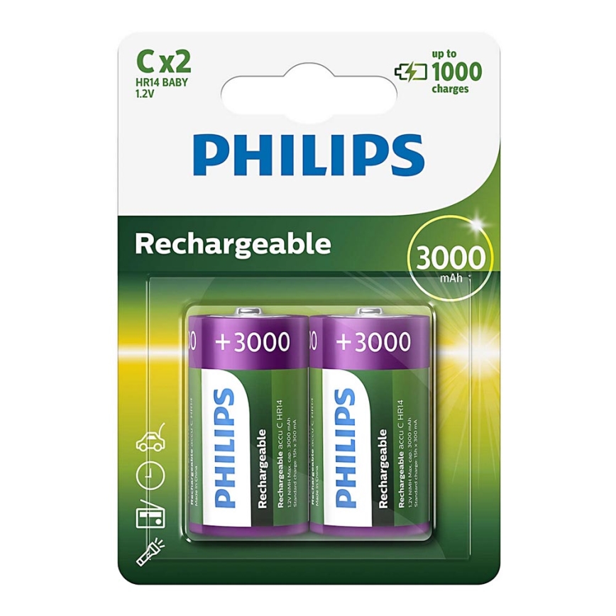 Philips R14B2A300/10 - 2 szt. Bateria ładowalna C MULTILIFE NiMH/1,2V/3000 mAh