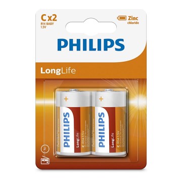 Philips R14L2B/10 - 2 szt. Bateria cynkowo-chlorowa C LONGLIFE 1,5V 2800mAh