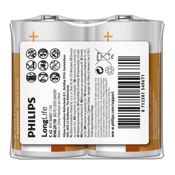 Philips R14L2F/10 - 2 szt. Bateria cynkowo-chlorowa C LONGLIFE 1,5V 2800mAh