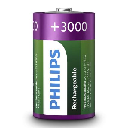 Philips R20B2A300/10 - 2 szt.  Bateria ładowalna D MULTILIFE NiMH/1,2V/3000 mAh