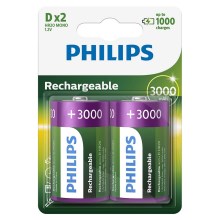 Philips R20B2A300/10 - 2 szt.  Bateria ładowalna D MULTILIFE NiMH/1,2V/3000 mAh