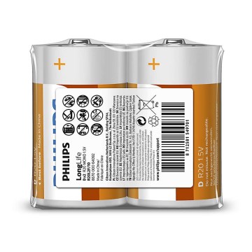 Philips R20L2F/10 - 2 szt. Bateria Cynkowo-chlorkowa D LONGLIFE 1,5V Philips R20L2F/10 - 2 szt. Bateria Cynkowo-chlorkowa D LONGLIFE 1,5V