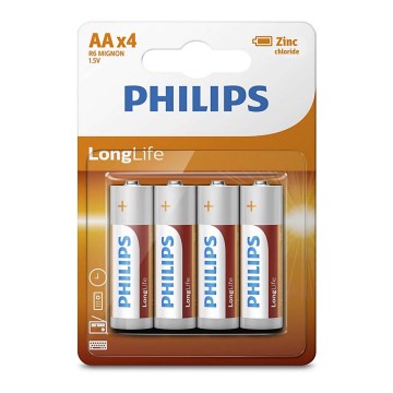 Philips R6L4B/10 - 4 szt. Bateria cynkowo-chlorowa AA LONGLIFE 1,5V 900mAh
