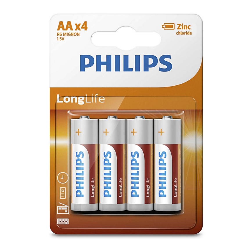 Philips R6L4B/10 - 4 szt. Bateria cynkowo-chlorowa AA LONGLIFE 1,5V 900mAh