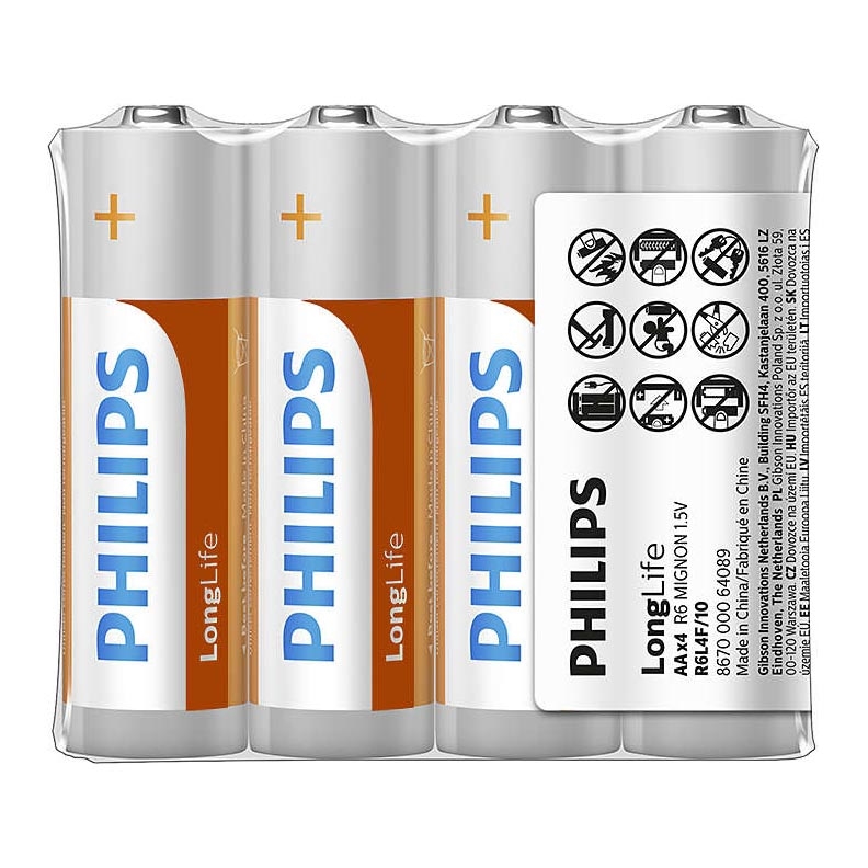 Philips R6L4F/10 - 4 szt. Bateria cynkowo-chlorowa AA LONGLIFE 1,5V 900mAh