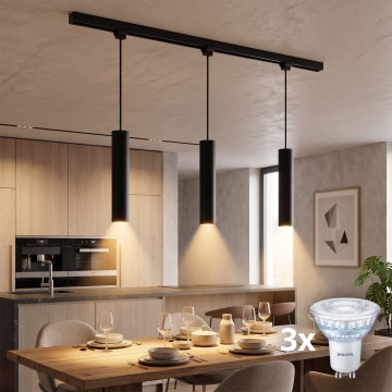 Philips - ściemnialna oprawa LED wisząca na przewodzie w systemie szynowym EASYLINK 3xGU10/7W/230V 1 m czarna
