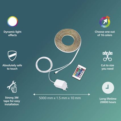 Philips - LED RGBW ściemnialna taśma 5 m, 12 W/230 V + pilot zdalnego sterowania