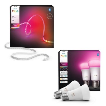 Philips - ściemnialna taśma LED RGBW Hue FLUX 3m LED/12W/230V + 2x inteligentne żarówki WHITE AND COLOR AMBIANCE E27/8,1W/230V 1000-20000K