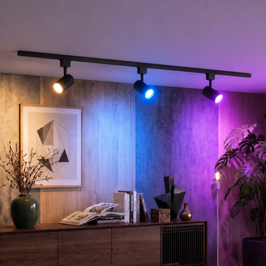 Philips - LED RGBW ściemnialna oprawa punktowa do systemu szynowego EASYLINK HUE 3xGU10/4,7W/230V 2200-6500K 1m czarna + Hue bridge