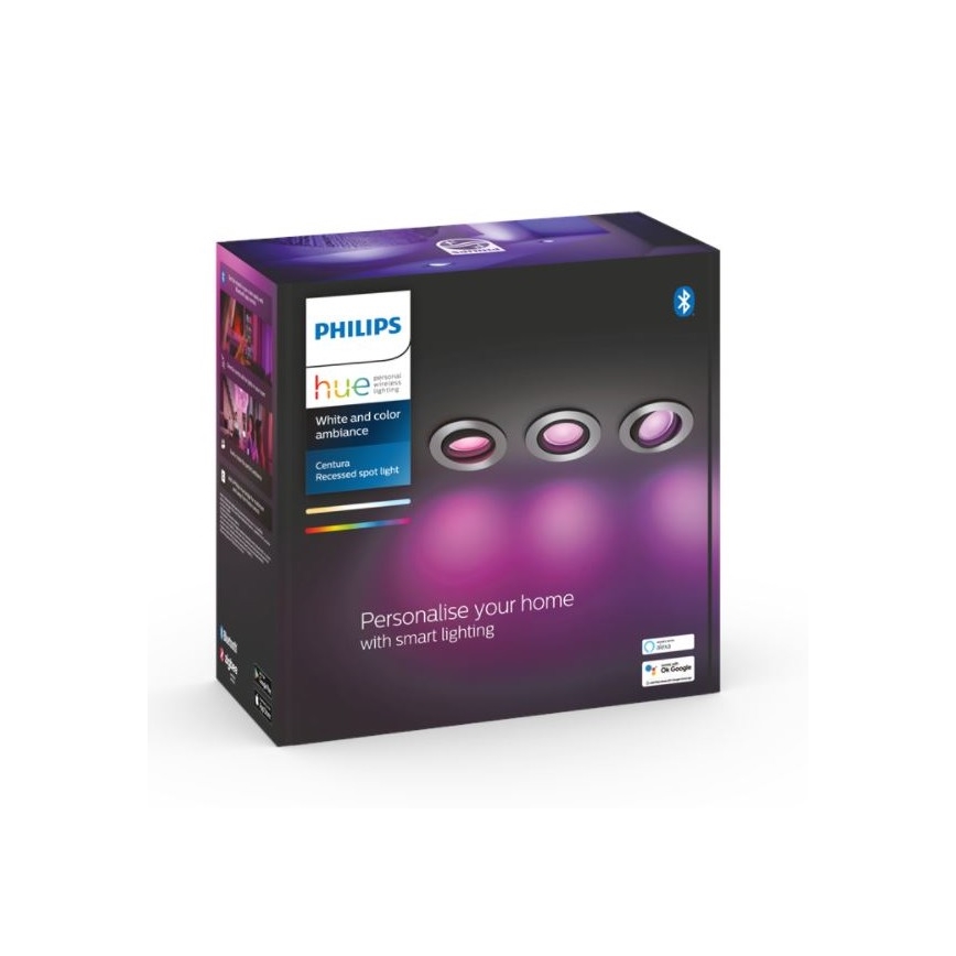 Philips - SET 3x LED RGB Ściemniane oświetlenie wpuszczane Hue CENTURA 1xGU10/5,7W/230V 2000-6500K