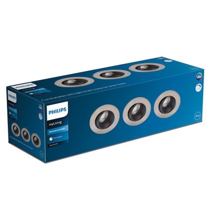 Philips - SET 3x LED Ściemniana wpuszczana lampa łazienkowa ABROSA LED/9W/230V IP44