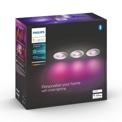 Philips-SET 3xLED RGB Ściemniane oświetlenie łazienkowe Hue XAMENTO 1xGU10/5,7W/230V IP44