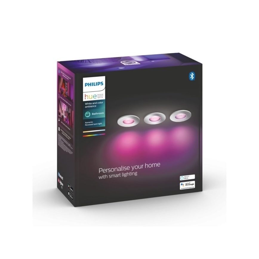 Philips-SET 3xLED RGB Ściemniane oświetlenie łazienkowe Hue XAMENTO 1xGU10/5,7W/230V IP44