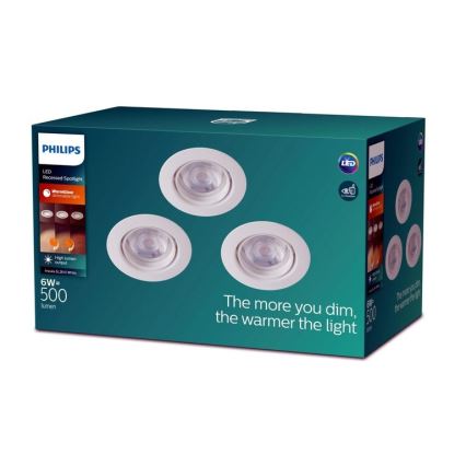 Philips -SET 3xLED Ściemnialna oprawa wpuszczana IMPALA Warm Glow LED/6W/230V