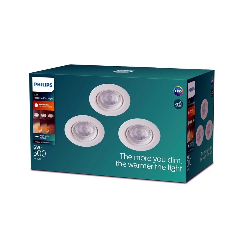 Philips -SET 3xLED Ściemnialna oprawa wpuszczana IMPALA Warm Glow LED/6W/230V