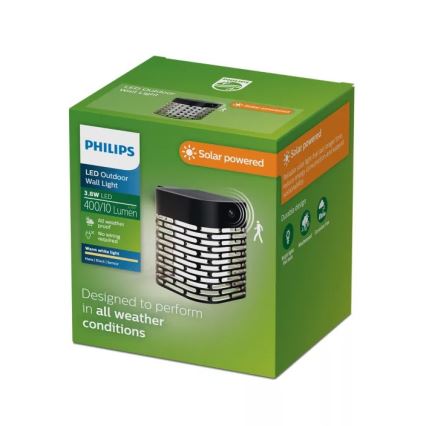 Philips - Solarna lampa ścienna LED z czujnikiem HARA LED/3,8W/3,7V 800 mAh 2700K IP44 czarna