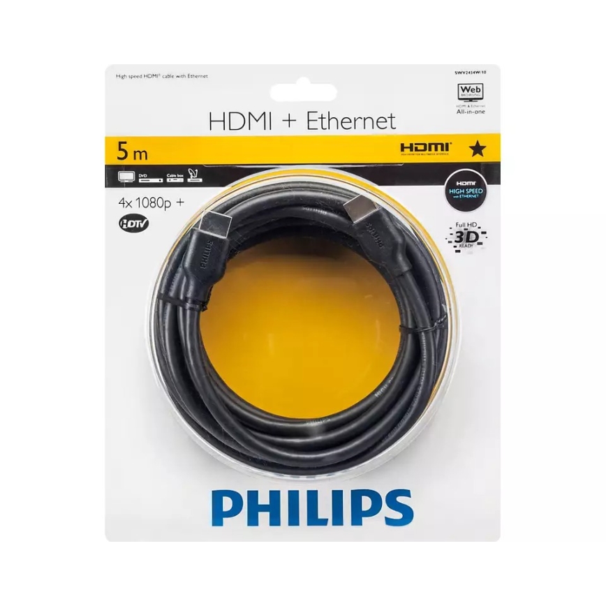 Philips SWV2434W/10 - Kabel HDMI z Ethernetem, złącze HDMI 1.4 A 5m czarny