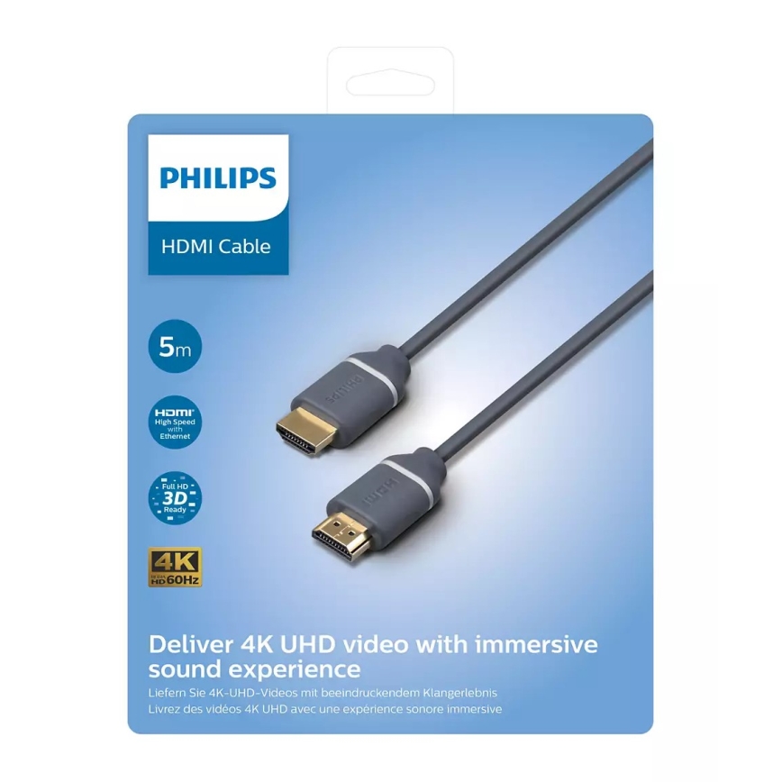 Philips SWV5650G/00 - Kabel HDMI z Ethernetem, złącze HDMI 2.0 A 5m szary