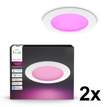 Philips - Zestaw 2x LED RGBW ściemnialne oprawy wpuszczane do łazienki Hue SLIM LED/12W/230V 2000-6500K białe IP44