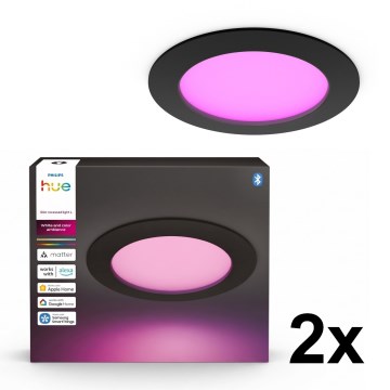 Philips - ZESTAW 2x wpuszczanych, ściemnialnych opraw łazienkowych LED RGBW Hue SLIM LED/12W/230V 2000-6500K czarne IP44