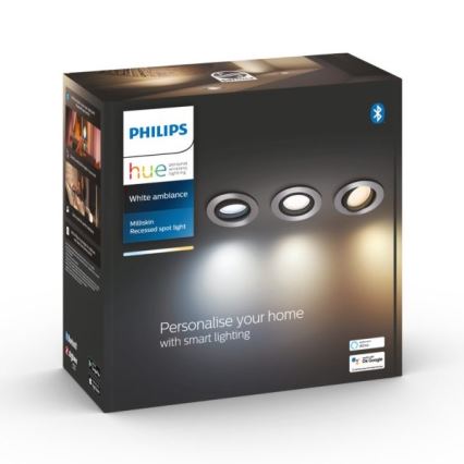 Philips - ZESTAW 3x LED Oprawa wpuszczana ściemnialna Hue MILLISKIN 1xGU10/5,7W/230V 2200-6500K