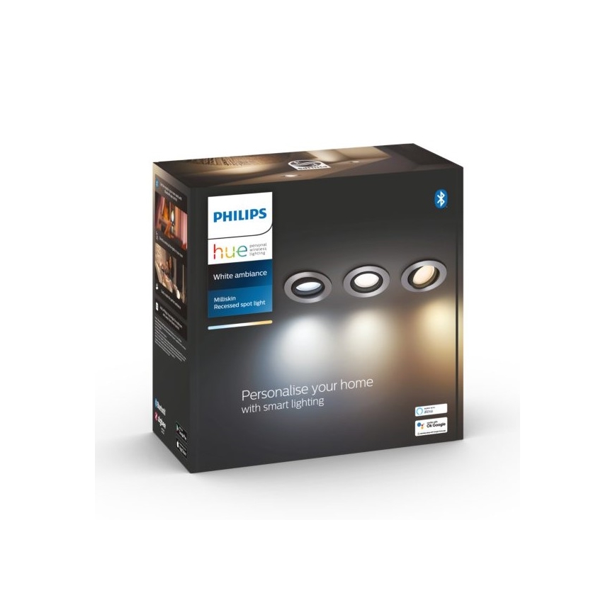 Philips - ZESTAW 3x LED Oprawa wpuszczana ściemnialna Hue MILLISKIN 1xGU10/5,7W/230V 2200-6500K