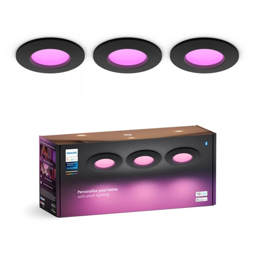 Philips - ZESTAW 3x LED RGBW Ściemnialna łazienkowa oprawa wpuszczana Hue SLIM LED/8,3W/230V IP44 2000-6500K