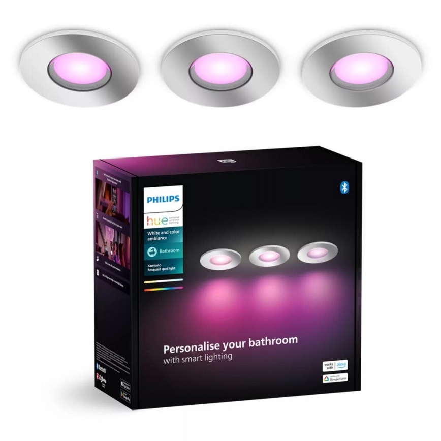 Philips - ZESTAW 3x LED RGBW Ściemnialna łazienkowa oprawa wpuszczana Hue XAMENTO 1xGU10/4,2W/230V IP44 2000-6500K
