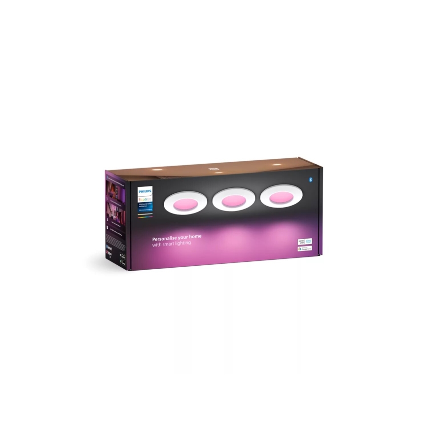 Philips - ZESTAW 3x LED RGBW Ściemnialna łazienkowa oprawa wpuszczana Hue SLIM LED/8,3W/230V IP44 2000-6500K