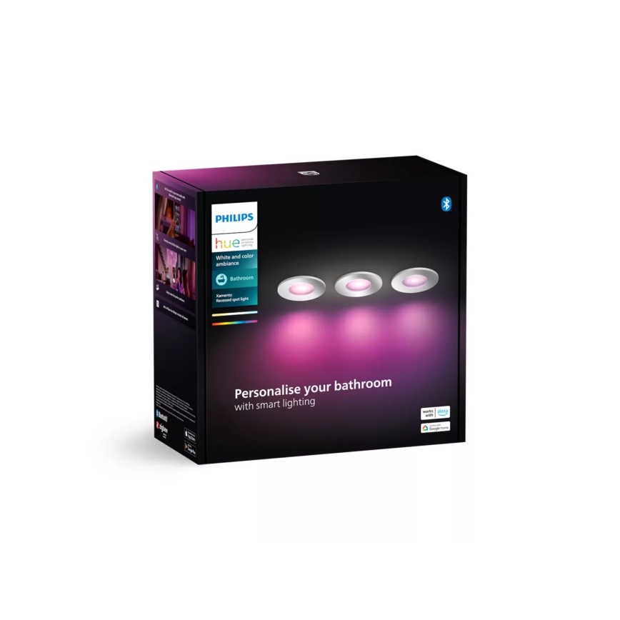 Philips - ZESTAW 3x LED RGBW Ściemnialna łazienkowa oprawa wpuszczana Hue XAMENTO 1xGU10/4,2W/230V IP44 2000-6500K