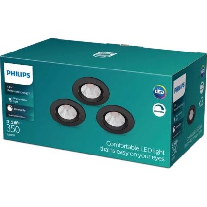 Philips - ZESTAW 3x LED Oprawa wpuszczana ściemnialna SPARKLE LED/5,5W/230V 2700K czarny