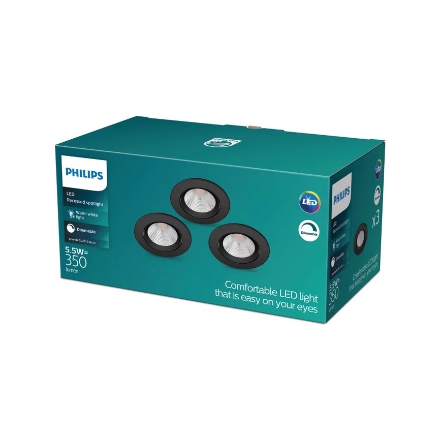 Philips - ZESTAW 3x LED Oprawa wpuszczana ściemnialna SPARKLE LED/5,5W/230V 2700K czarny