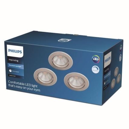 Philips - ZESTAW 3x LED Ściemnialna oprawa wpuszczana LED/5,5W/230V 2700K