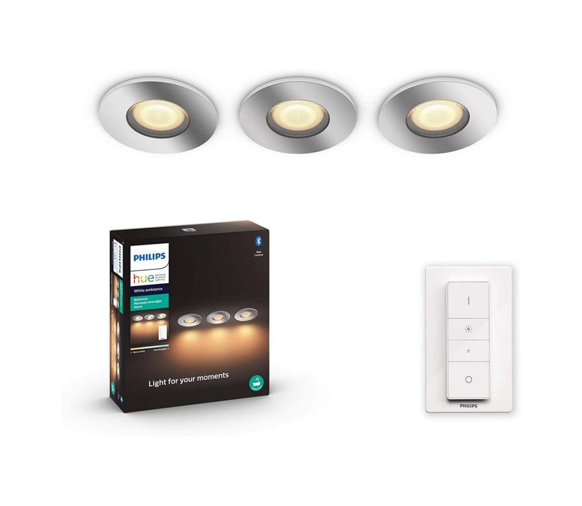 Philips - ZESTAW 3x LED Ściemnialne oświetlenie łazienkowe 1xGU10/5W/230V IP44 + pilot