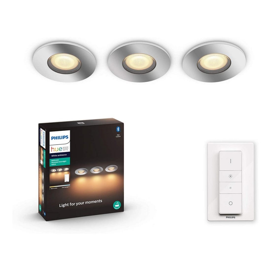 Philips - ZESTAW 3x LED Ściemnialne oświetlenie łazienkowe Hue ADORE 1xGU10/5W/230V IP44 + pilot