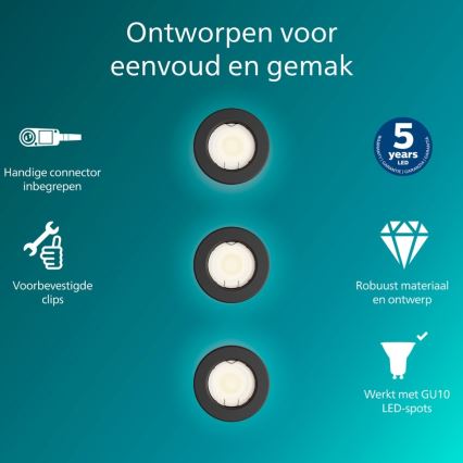 Philips - ZESTAW 3x oprawa wpuszczana sufitowa PERIDOT 1xGU10/7W/230V czarna